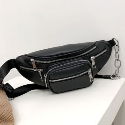 Black PU leather hiking traveling waist purse bag