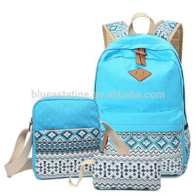 Hot selling new style shoulders bag canvas backpack 3 pcs set.