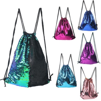 Sports Fashion Drawstring Backpacks Funny Ladies Magic Bag Sequins Mermaid Backpack